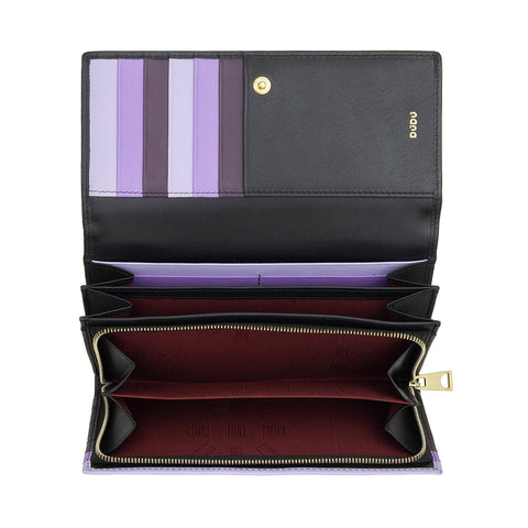 Portefeuille femme en cuir multi-cartes Dudu noir lavande