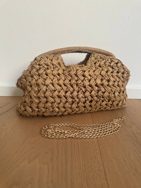 GISELLE - Pochette en raphia: Noir/ Noir