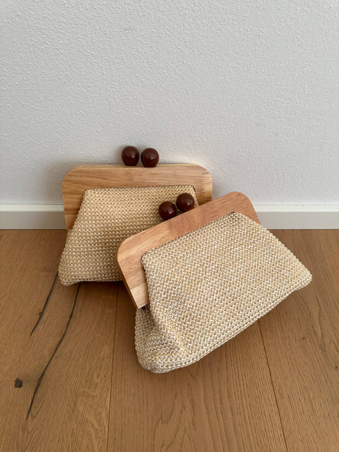 Pochette POLLY en raphia et bois