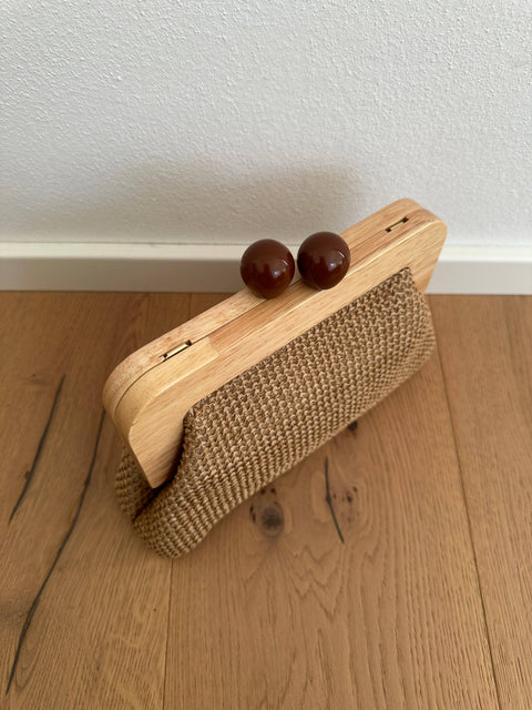 Pochette POLLY en raphia et bois