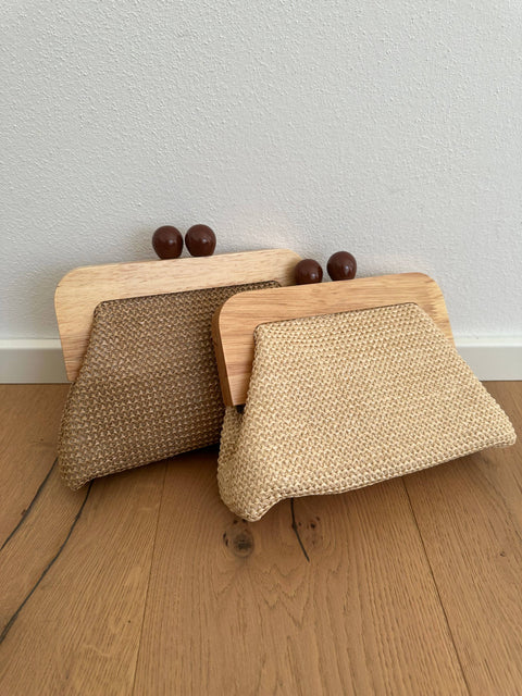 Zhade - Pochette POLLY en raphia et bois | Sacs & Style