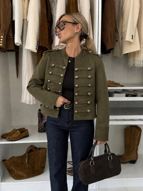 Veste Offciier  à Boutons Décoratifs –Coupe Courte Élégante