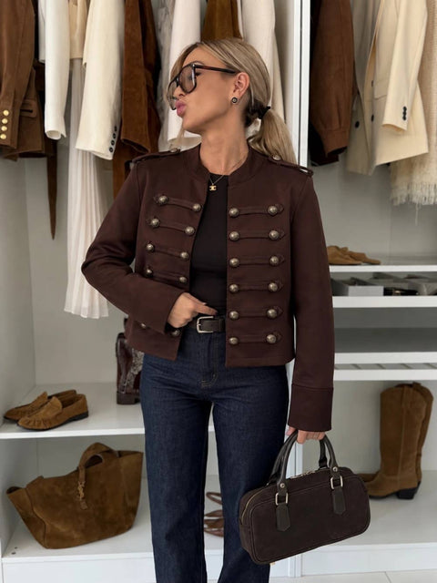Veste Offciier  à Boutons Décoratifs –Coupe Courte Élégante